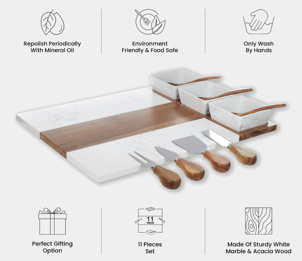 11-piece Marble Charcuterie Board Set